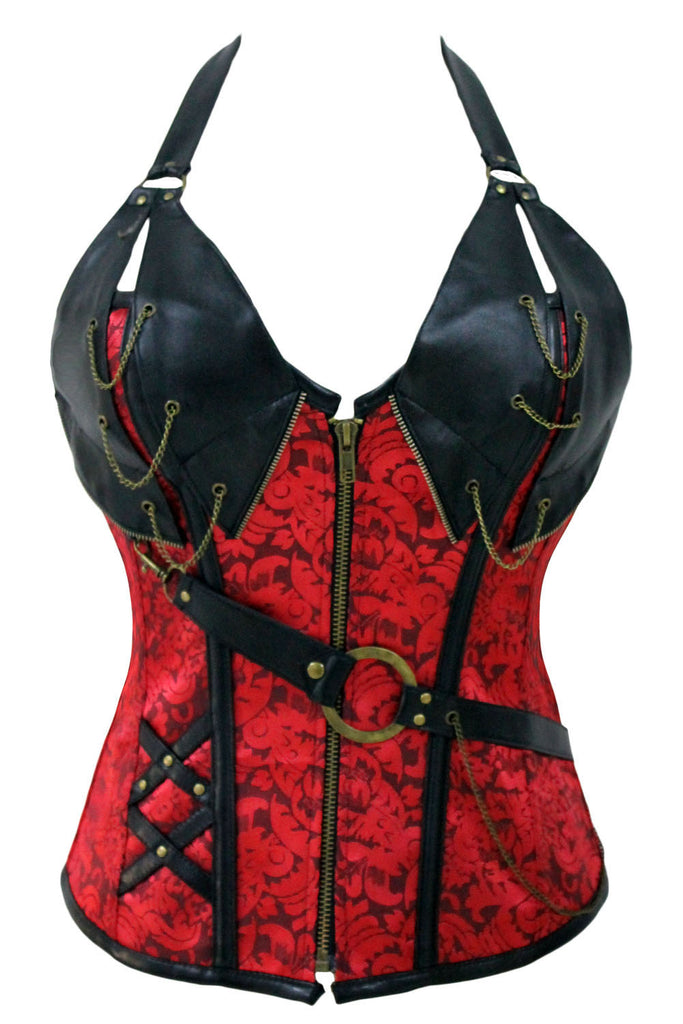 Red 14 Steel Bone Steampunk Leather Corset with Thong