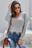 Gray Tainted Love Cotton Distressed Sweater