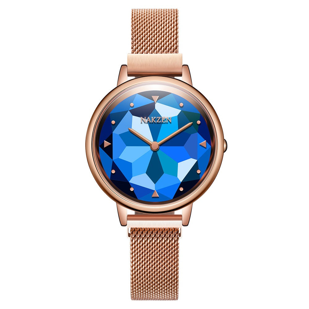 Fashionable quartz milan magneto-buckling gemstone glazing women's watch