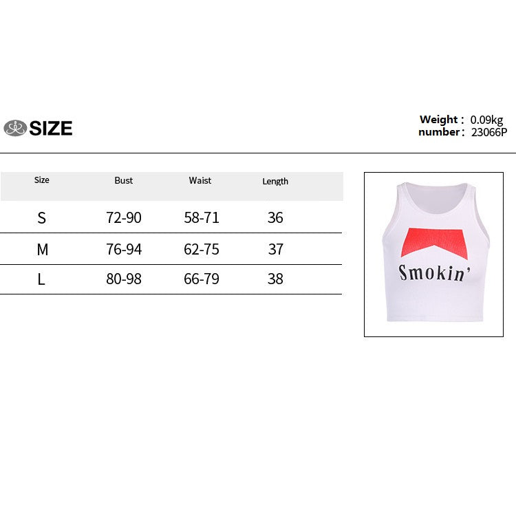 Letter print body revealing the chest exposed umbilical cord neck short vest top female wear
