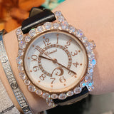 Women's Watch Diamond-set dial with bright luxury leather strap elegant watch